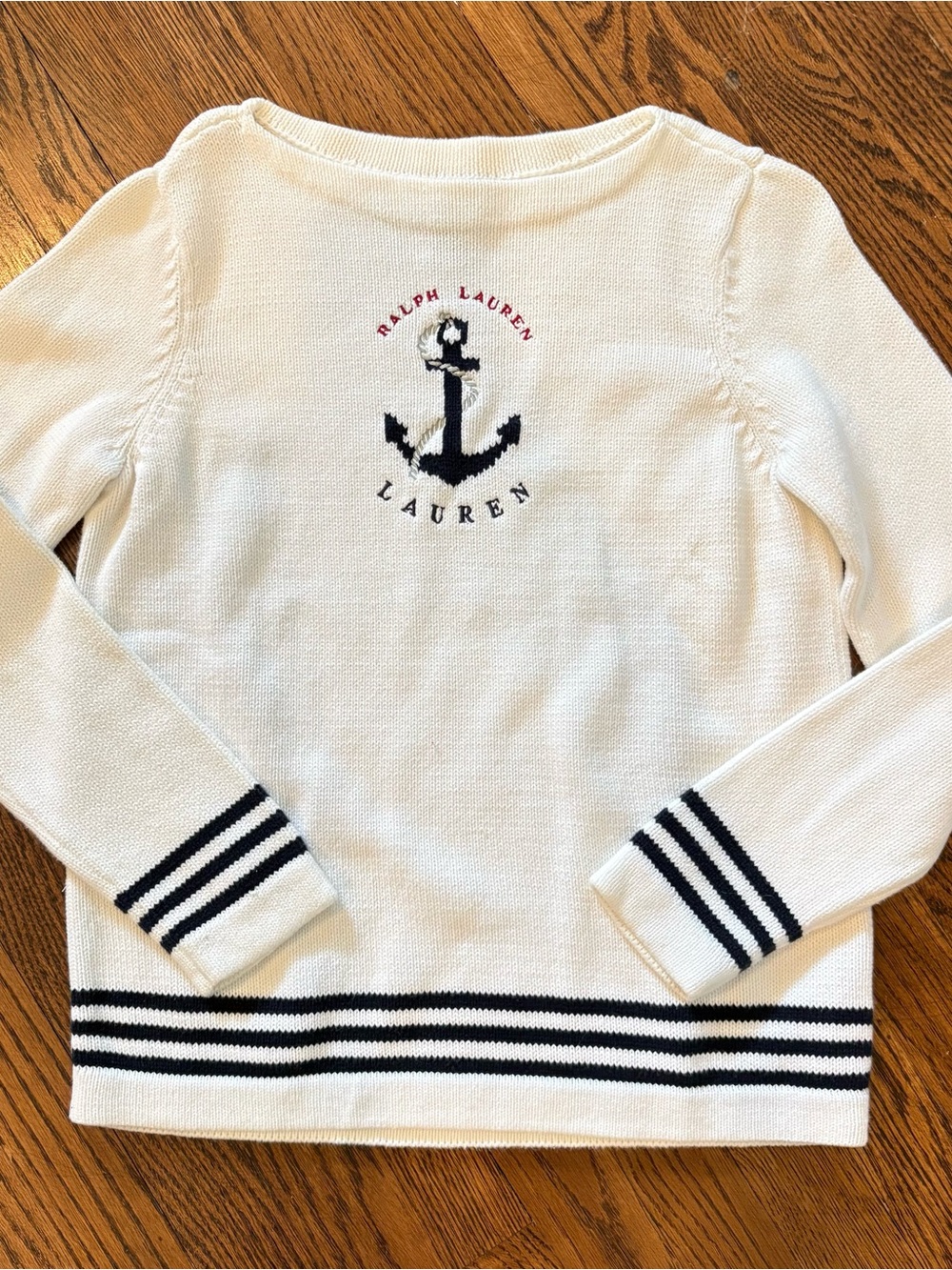 Ralph Lauren White Sweater with Navy Anchor